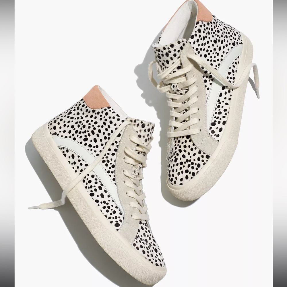 Madewell Sidewalk High Top Sneakers in Spotted Calf Hair and Suede